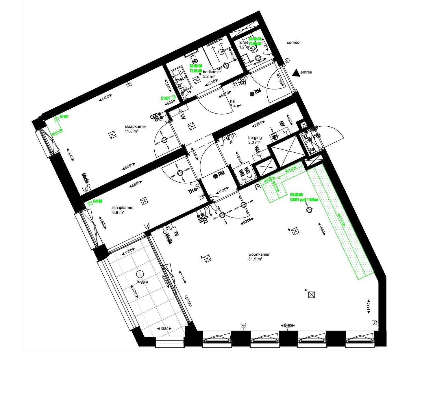 Apartment floor plan showing rooms and custom electrical layout